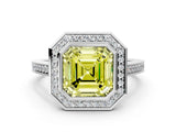 Platinum Fancy Yellow Asscher Cut Halo Bezel Diamond Pave Band Ring_12