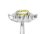 Platinum Fancy Yellow Asscher Cut Halo Diamond Cluster Ring with Marquise and Round Stones on a White Gold Band with Prong Setting_5