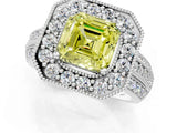 Platinum Fancy Yellow Asscher Cut Halo Diamond Engagement Ring with Pave Split Shank and Four-Prong Setting_37
