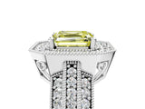 Platinum Fancy Yellow Asscher Cut Halo Diamond Engagement Ring with Pave Split Shank and Four-Prong Setting_41