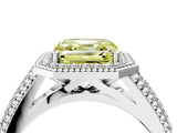 Platinum Fancy Yellow Asscher Cut Halo Diamond Ring with Beaded Split Shank and Four-Prong Setting_10