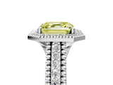 Platinum Fancy Yellow Asscher Cut Halo Diamond Ring with Beaded Split Shank and Four-Prong Setting_11