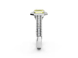 Platinum Fancy Yellow Asscher Cut Halo Diamond Ring with Beaded Split Shank and Four-Prong Setting_8