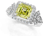Platinum Fancy Yellow Asscher Cut Halo Diamond Split Shank Engagement Ring with Four-Prong Setting_7