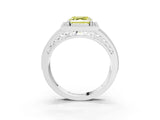 Platinum Fancy Yellow Asscher Cut Halo Diamond Split Shank Ring with Prong Setting_9