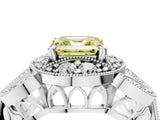 Platinum Fancy Yellow Asscher Cut Halo Milgrain Diamond Engagement Ring with Leaf Band and Four-Prong Setting_16