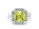 Platinum Fancy Yellow Asscher  Cut Halo Solitaire Engagement Ring with Square Band and Four-Prong Setting_24