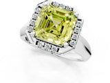 Platinum Fancy Yellow Asscher  Cut Halo Solitaire Engagement Ring with Square Band and Four-Prong Setting_25