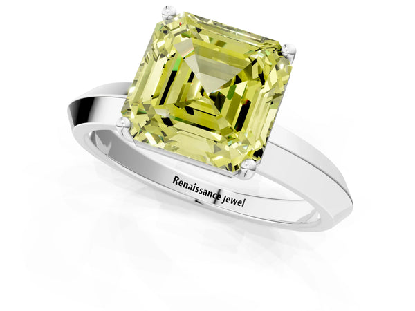 Platinum Asscher Cut Knife-Edge Solitaire Engagement Ring Setting for Fancy Yellow Center
