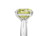 Platinum Fancy Yellow Asscher  Cut Solitaire Engagement Ring with Tapered Band and Four-Prong Setting