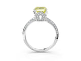 Platinum Fancy Yellow Asscher Cut Solitaire Split Shank Pave Diamond Engagement Ring with Four-Prong Setting_9