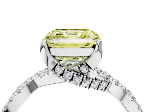 Platinum Fancy Yellow Asscher Cut Solitaire Twist Pave Diamond Engagement Ring with Prong Setting_46