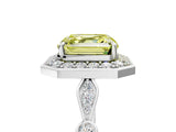 Platinum Fancy Yellow Asscher  Halo Diamond Engagement Ring with Twisted Band and Four-Prong Setting 5
