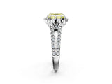 Platinum Fancy Yellow Asscher  Halo Diamond Floral Split Shank Engagement Ring 3