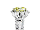 Platinum Fancy Yellow Asscher  Halo Diamond Floral Split Shank Engagement Ring