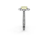 Platinum Fancy Yellow Asscher  Halo Milgrain Pave Diamond Ring with Four-Prong Setting 3