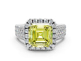 Platinum Fancy Yellow Asscher  Halo Round Diamond Pave Band with Prong Setting 1