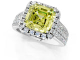 Platinum Fancy Yellow Asscher  Halo Round Diamond Pave Band with Prong Setting 2