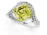 Platinum Fancy Yellow Asscher  Solitaire Diamond Engagement Ring with Pave Band and Four-Prong Setting 3