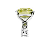 Platinum Fancy Yellow Asscher  Solitaire Diamond Engagement Ring with XO Engraved Band and Four-Prong Setting