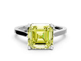 Platinum Fancy Yellow Asscher  Solitaire Diamond Ring with Four-Prong Setting and Tapered Band 1