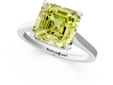 Platinum Fancy Yellow Asscher  Solitaire Diamond Ring with Four-Prong Setting and Tapered Band 2