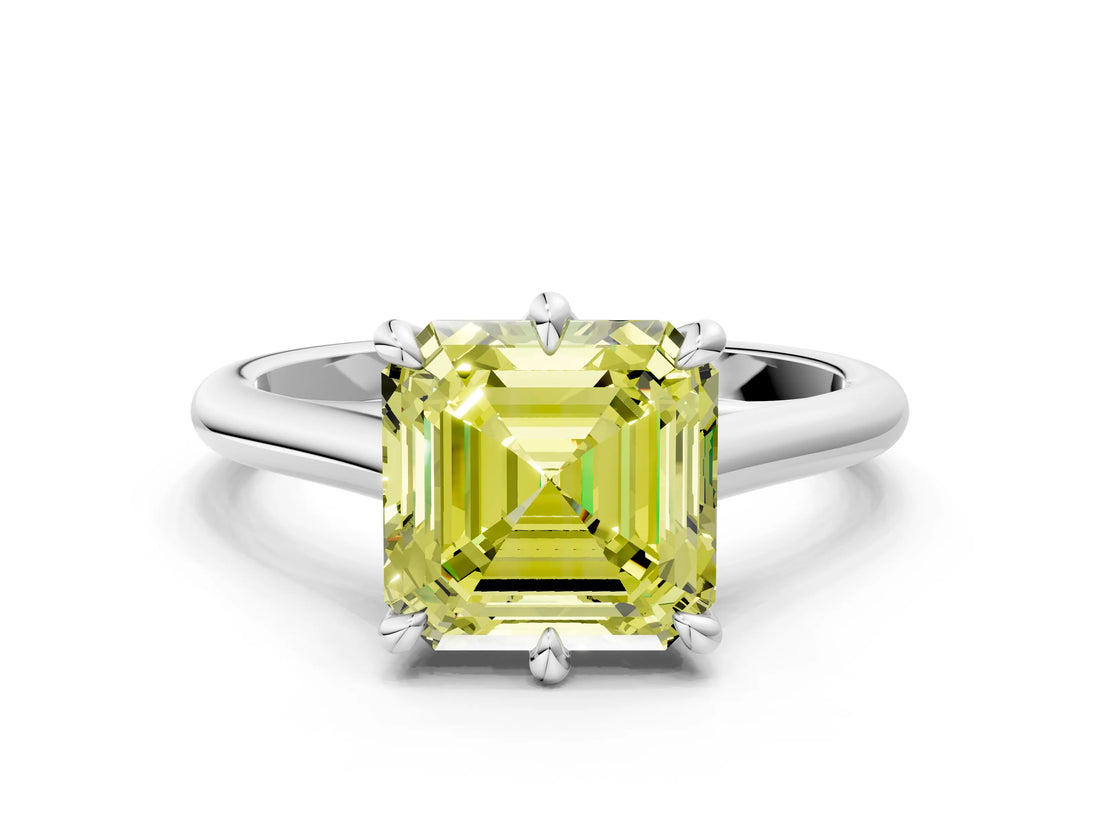 Platinum Fancy Yellow Asscher  Solitaire Engagement Ring with Six-Prong Setting and Classic Band 1