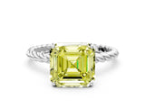 Platinum Fancy Yellow Asscher  Solitaire Twist Band Ring with Four-Prong Setting