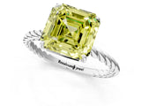 Platinum Fancy Yellow Asscher  Solitaire Twist Band Ring with Four-Prong Setting_1