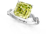 Platinum Fancy Yellow Asscher  Solitaire Twisted Band with Prong Setting 2