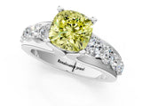 Platinum Fancy Yellow Cushion  Brilliant Solitaire with Side Stones on a Pave Band and Four-Prong Setting_25