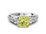 Platinum Fancy Yellow Cushion Cut Brilliant Diamond Pavé Band with Six-Prong Setting_18