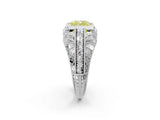 Platinum Fancy Yellow Cushion Cut Brilliant Milgrain Filigree Diamond Ring with Square Prong Setting_32