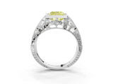 Platinum Fancy Yellow Cushion Cut Brilliant Milgrain Filigree Diamond Ring with Square Prong Setting_33