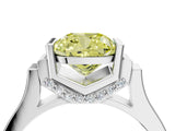 Platinum Fancy Yellow Cushion Cut Brilliant Solitaire Diamond Ring with Channel Set Band and Bar Prong Setting_64