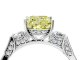 Platinum Fancy Yellow Cushion Cut Brilliant Three-Stone Pave Band with Four-Prong Setting_10