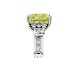 Platinum Fancy Yellow Cushion Cut Brilliant Three-Stone Pave Band with Four-Prong Setting_11