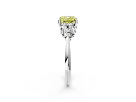 Platinum Fancy Yellow Cushion Cut Cut Diamond Cluster Ring with Solitaire Band and Four-Prong Setting_26