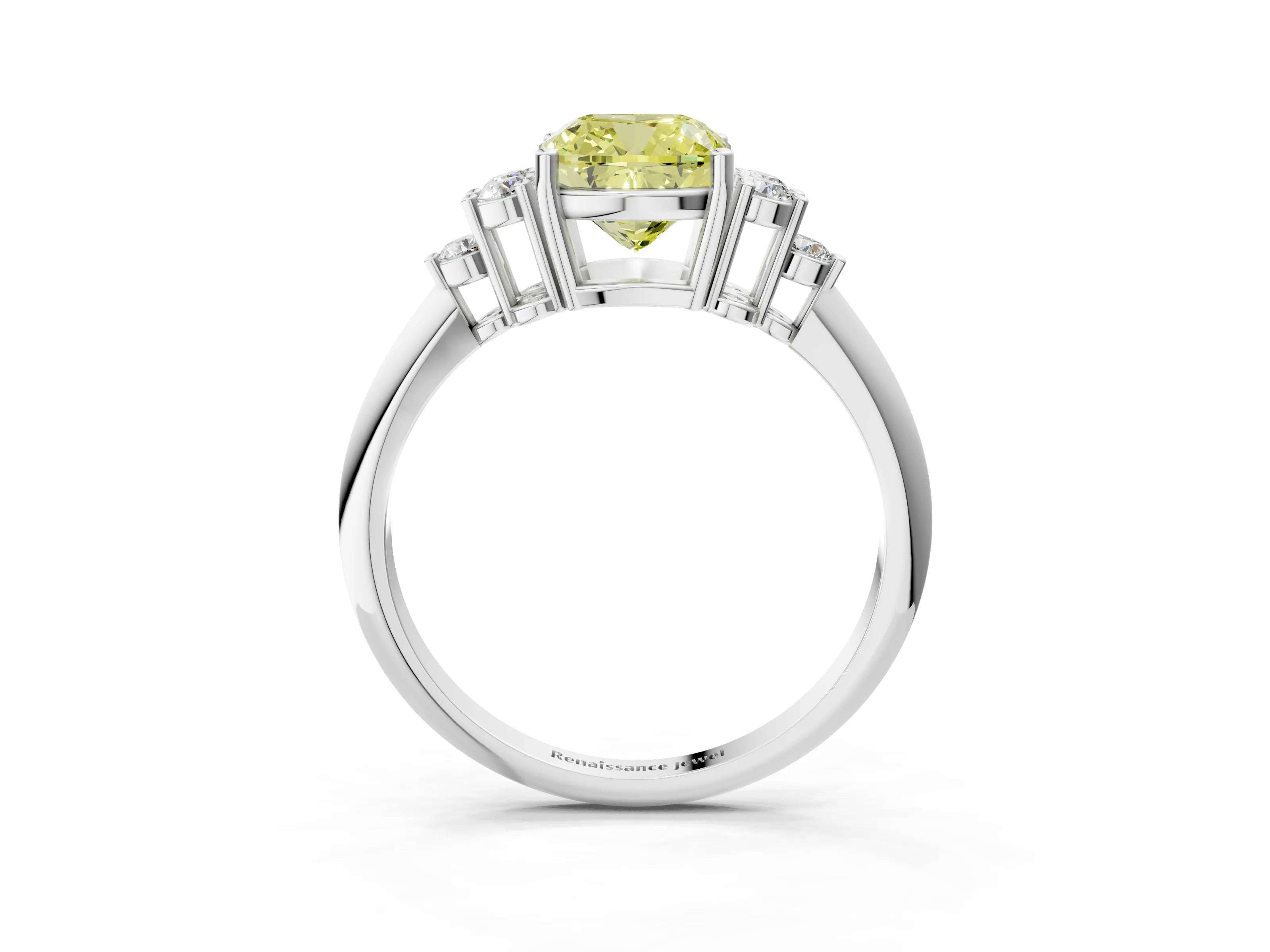 Platinum Fancy Yellow Cushion Cut Cut Diamond Cluster Ring with Solitaire Band and Four-Prong Setting_27