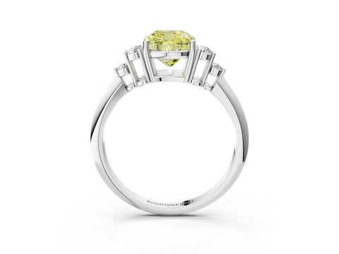 Platinum Fancy Yellow Cushion Cut Cut Diamond Cluster Ring with Solitaire Band and Four-Prong Setting_27