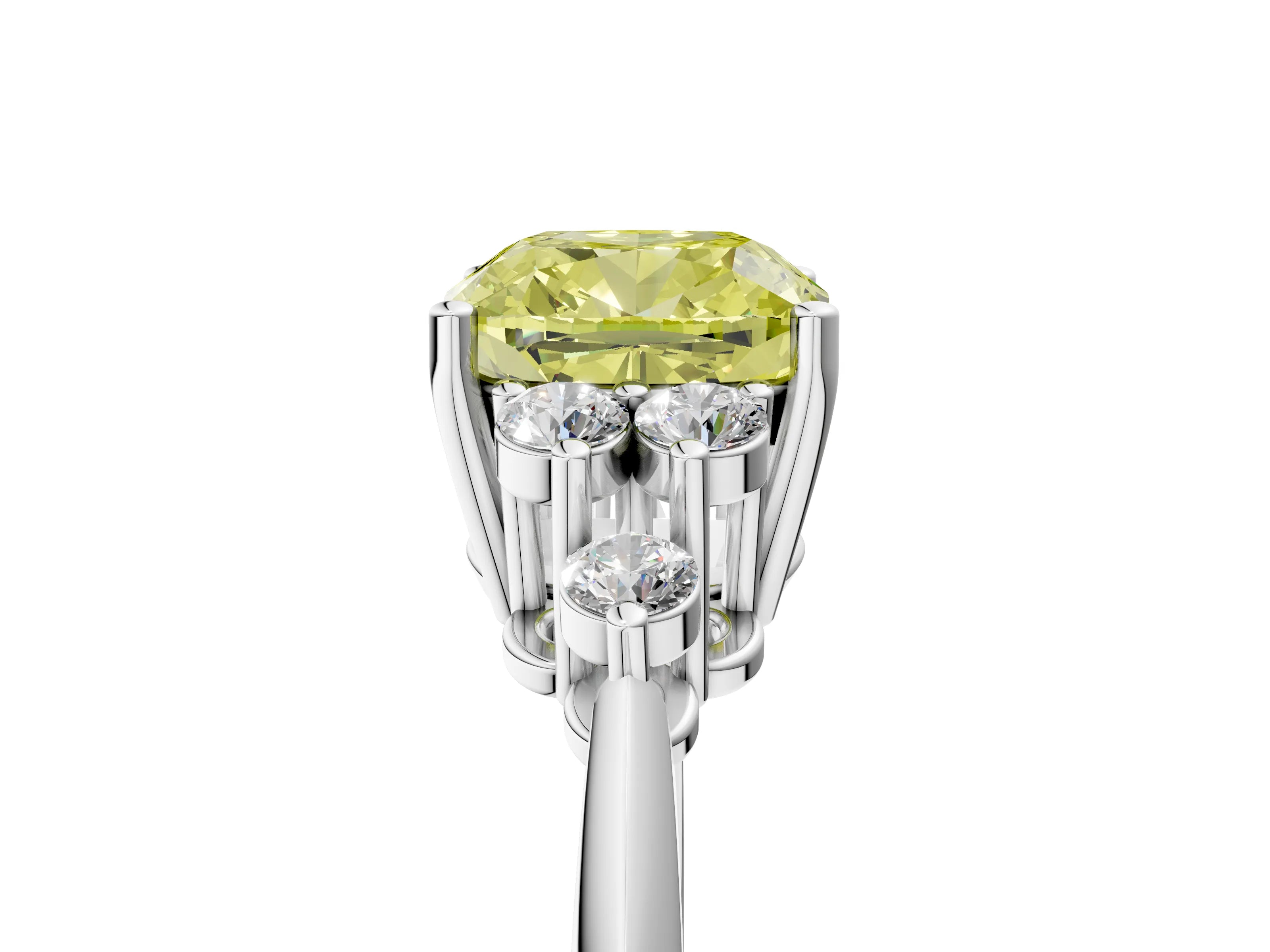 Platinum Fancy Yellow Cushion Cut Cut Diamond Cluster Ring with Solitaire Band and Four-Prong Setting_29