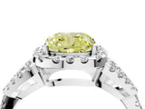 Platinum Fancy Yellow Cushion Cut Cut Diamond Halo Engagement Ring with Open Split Pavé Band_10