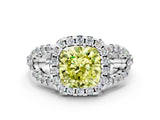 Platinum Fancy Yellow Cushion Cut Cut Diamond Halo Engagement Ring with Open Split Pavé Band_6