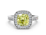 Platinum Fancy Yellow Cushion Cut-Cut Diamond Halo Engagement Ring with Pave Band and Prong Setting_12