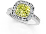 Platinum Fancy Yellow Cushion Cut-Cut Diamond Halo Engagement Ring with Pave Band and Prong Setting_13
