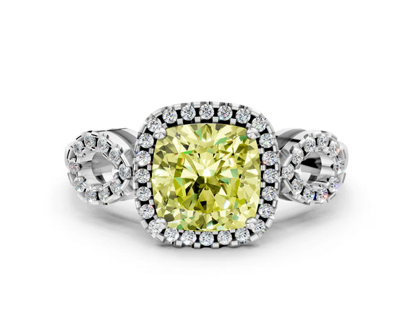 Platinum Cushion Cut Pave Infinity Halo Engagement Ring Setting for Fancy Yellow Center
