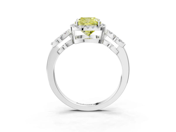 Platinum Cushion Cut Pave Infinity Halo Engagement Ring Setting for Fancy Yellow Center
