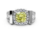 Platinum Fancy Yellow Cushion Cut Cut Halo Split Shank Prong Set Ring_6