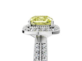 Platinum Fancy Yellow Cushion Cut Diamond Double Halo Ring with Split Shank and Four-Prong Setting_11