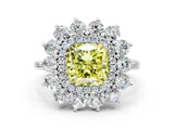 Platinum Fancy Yellow Cushion Cut Diamond Floral Double Halo Engagement Ring with Prong Setting_42